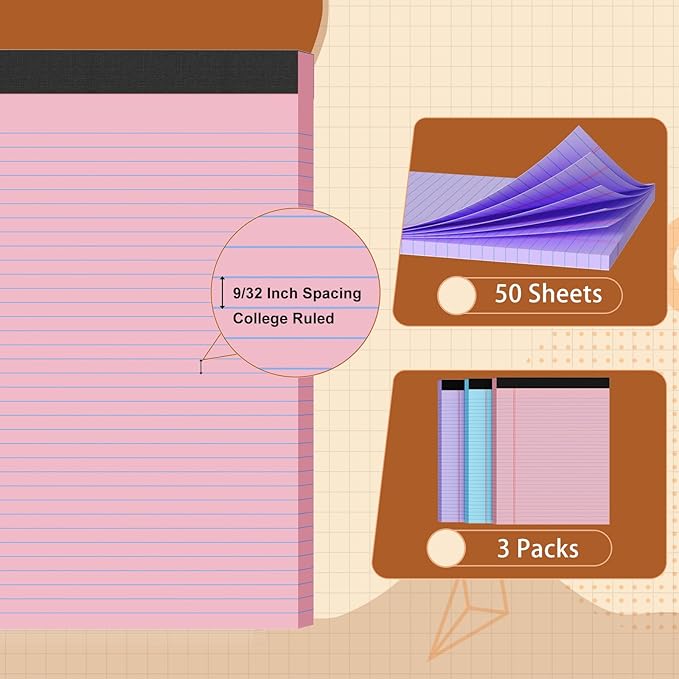 3 Pack Legal Pads 8.5 X11, College Ruled Notebook, 150 Sheets Colored Note Pad - Image 3