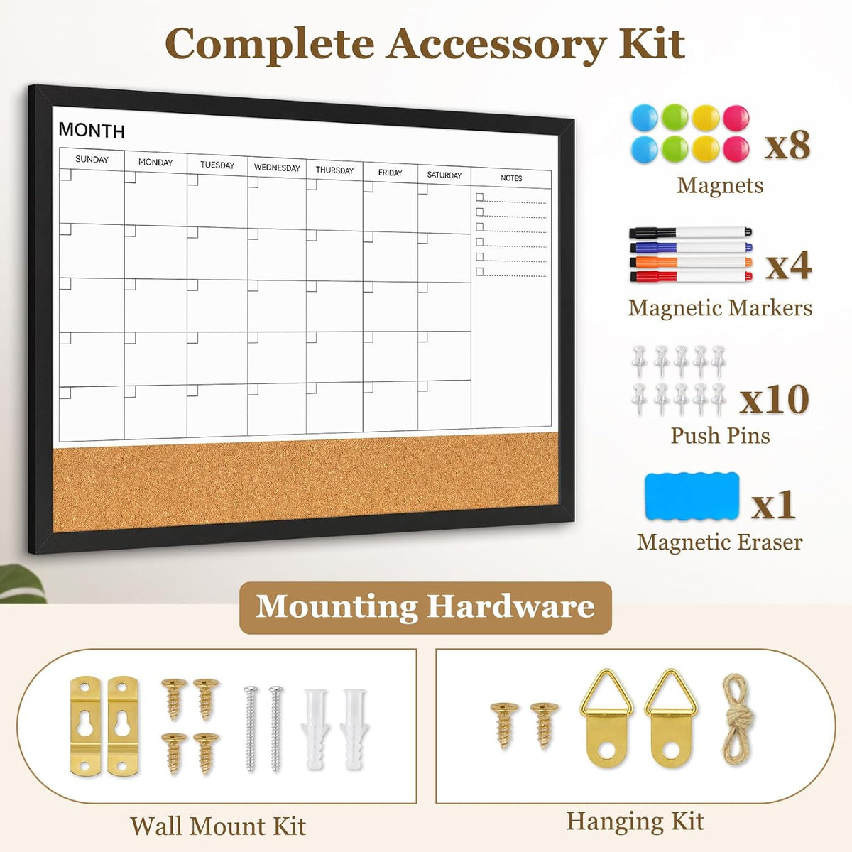 Dry Erase Calendar Whiteboard for Wall, 24'' x 18'' White Boa...