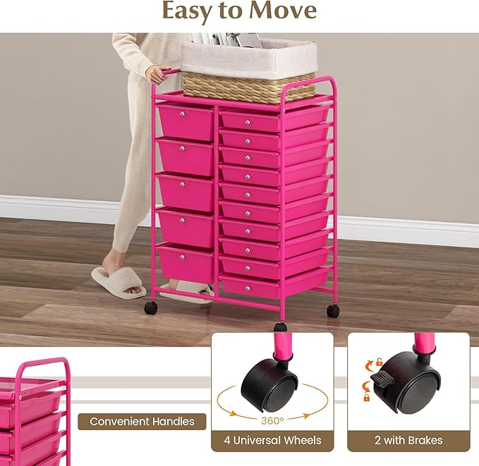 LDAILY 15 Drawer Rolling Storage Cart, Rolling Cart - Image 5