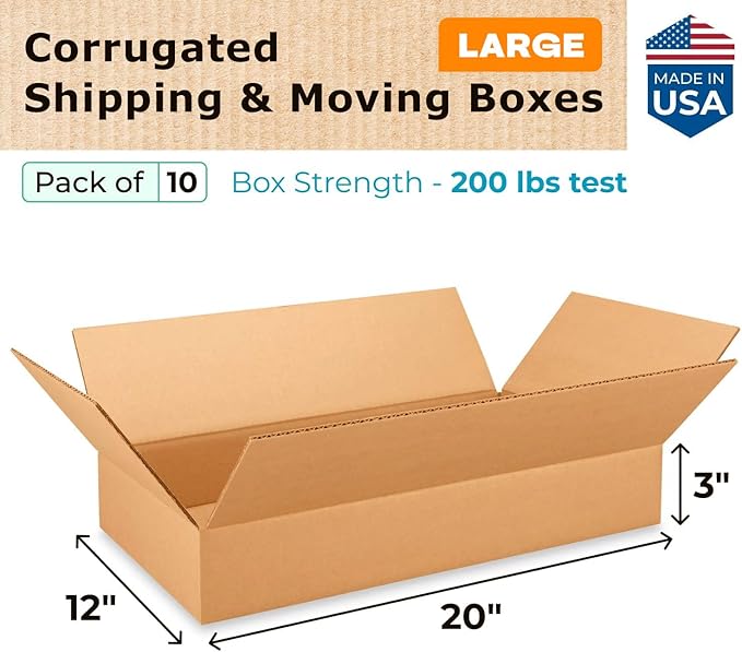 Large Shipping & Moving Boxes 20x12x3 inches - Image 2