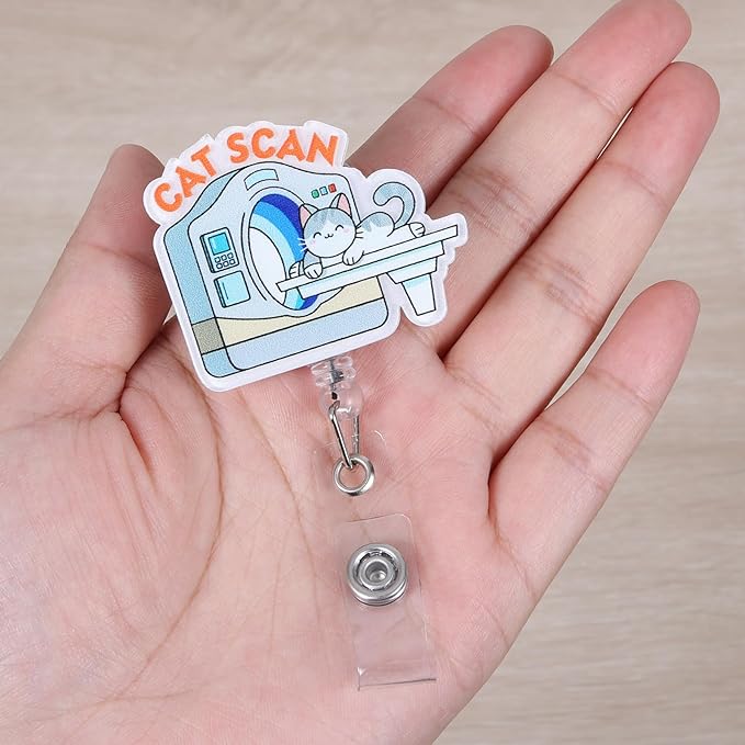 Cat Scan Funny Radiology Nurse Badge Reel, Cute Retractable ID Card Badge - Image 2