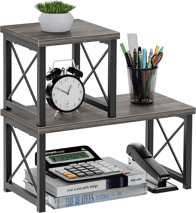 Honiter Desk Shelf for Top of Desk, Wood Desktop Shelf, 2 Tier Adjustable by Honiter