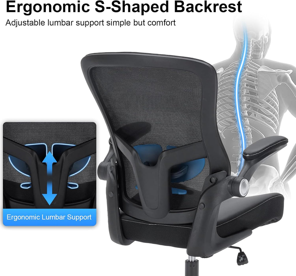 Heavy Duty Office Chair, 400lbs Ergonomic Desk Office Chair for Heavy People, Home Office Desk Chairs with Flip-Up Arms Computer Executive Task Chair with Adjustable Lumbar Support