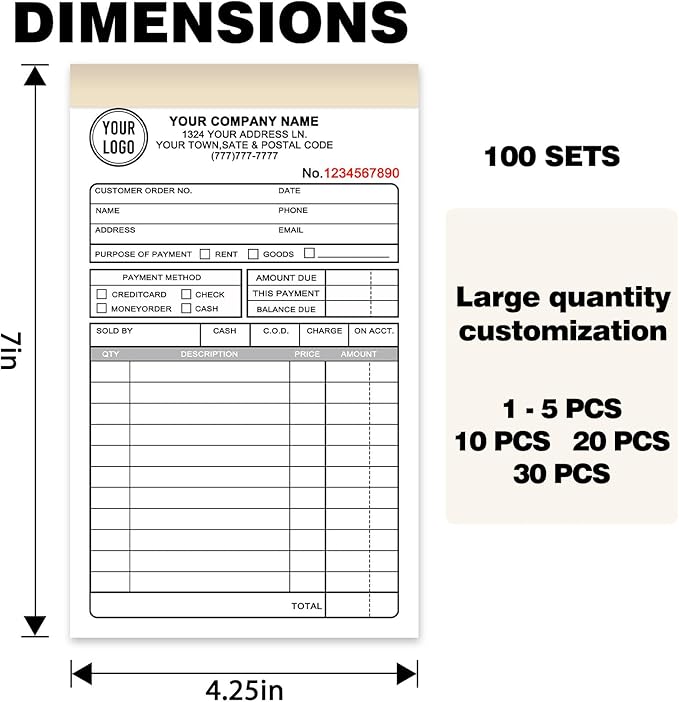 Custom Invoice Book with Logo 50 Set Personalized Receipt Books Customized - Image 2