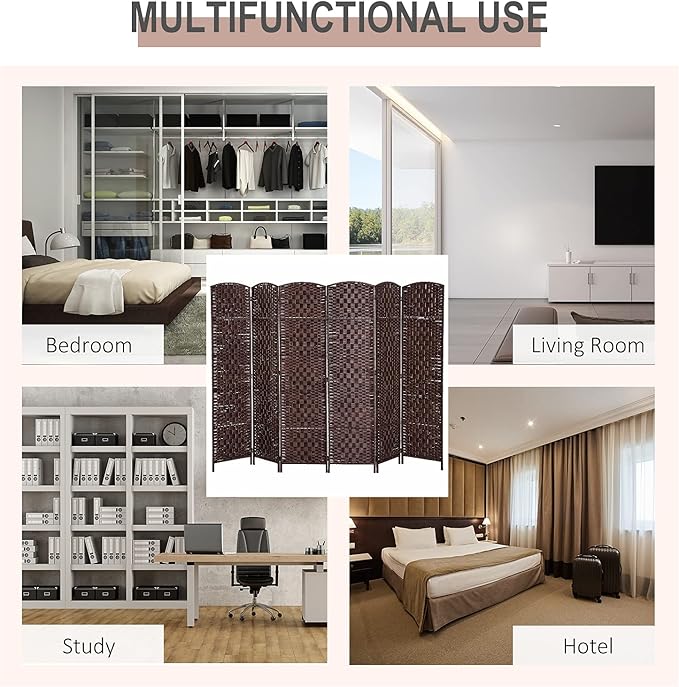 HOMCOM Room Divider, 6 Panel Folding Privacy Screen, 6FT Tall Portable Wicker - Image 5