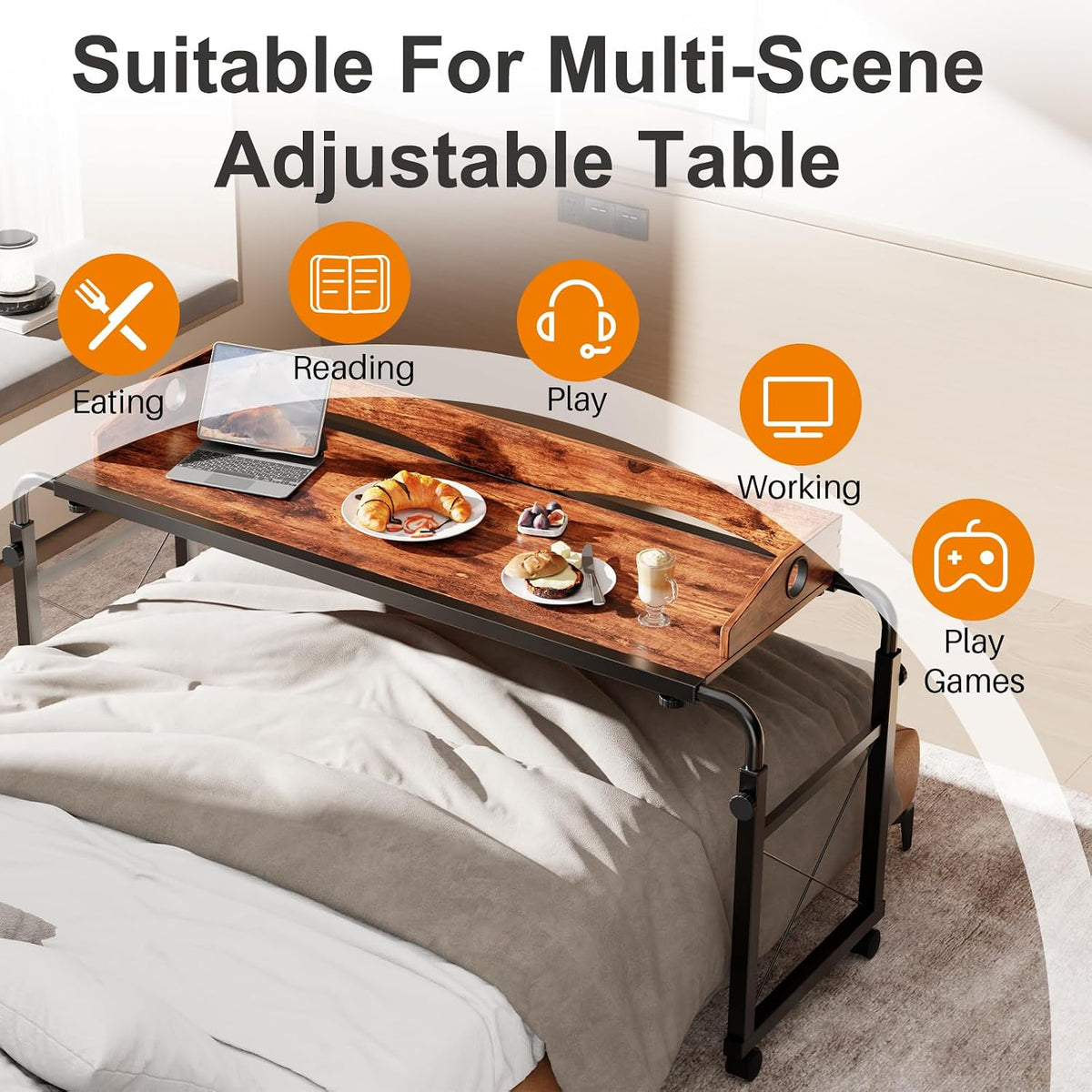 BYMECOST Laptop Desk for Bed, Adjustable Height & Length Laptop Bed Table