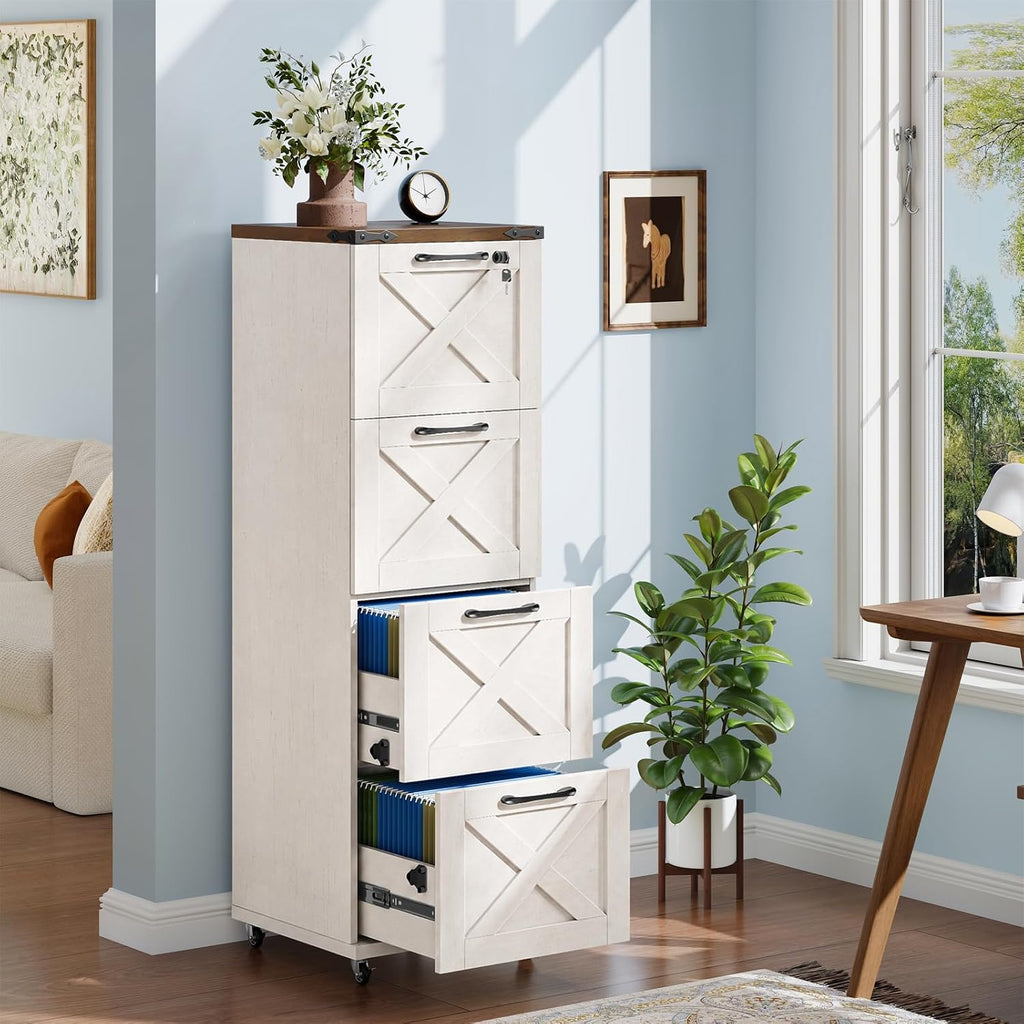 vabches vertical farmhouse locking rolling file cabinet, office, front angle view