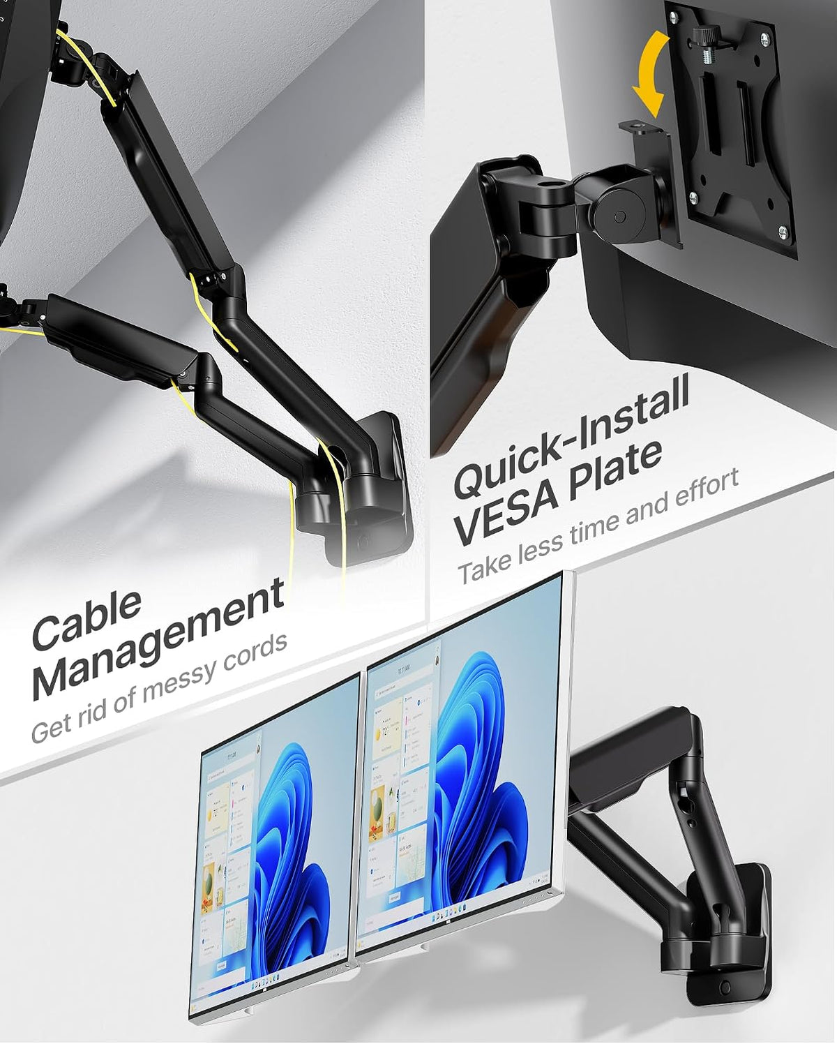 monTEK Dual Monitor Wall Mount, Full Motion Spring Arm for 17-32" Screen