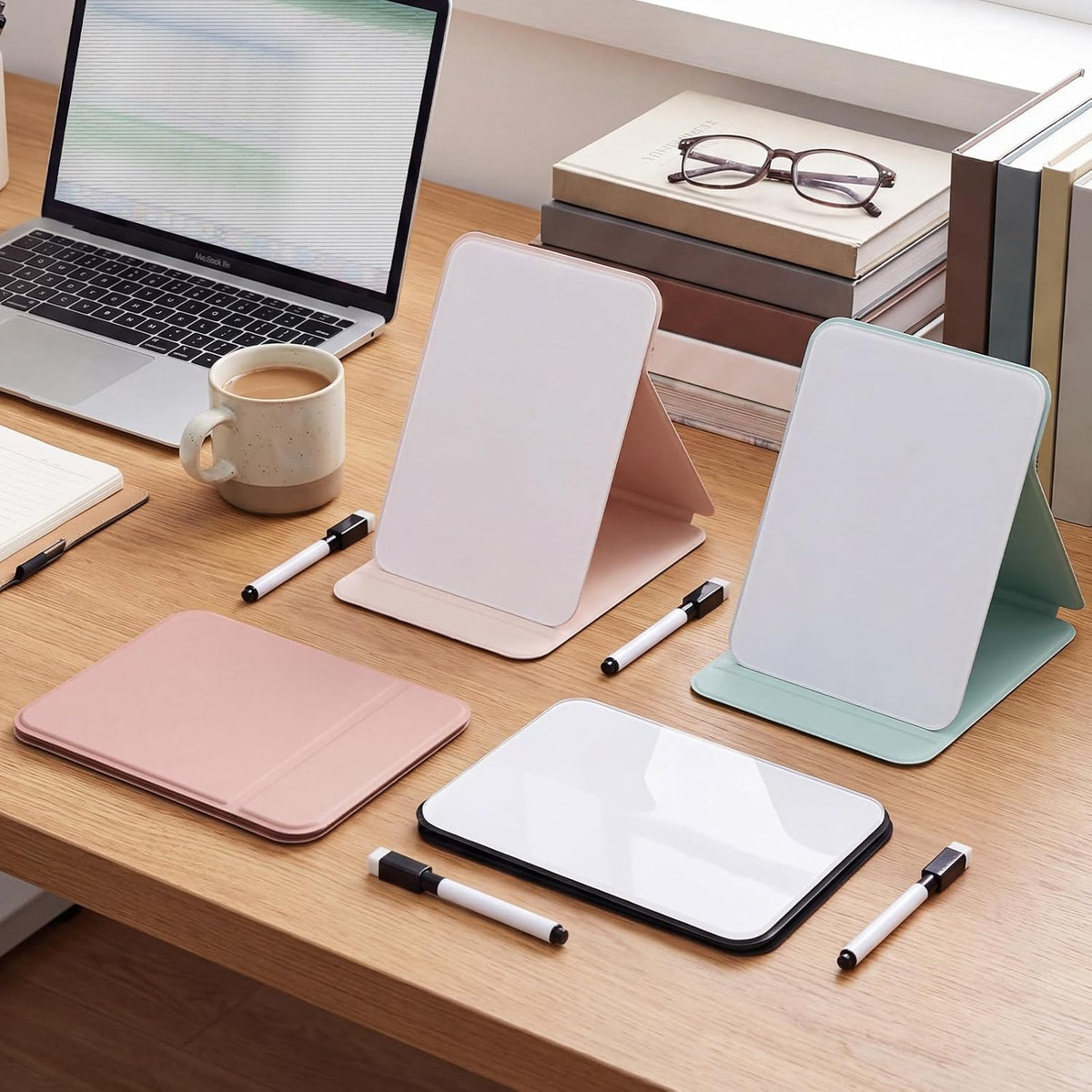 Dunzoom 4 Sets 8 Pcs Small Glass Desktop Whiteboard with Reversable Stand 8x6...