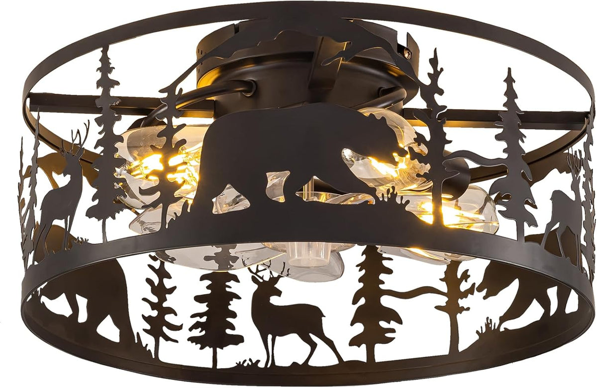 farmhouse caged ceiling fan with light,rustic fandelier flush, main product view