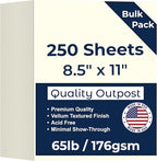 250 Sheets Cream Cardstock 8.5 x 11 Ivory Card Stock 65lb/176gsm Premium Off by Unknown