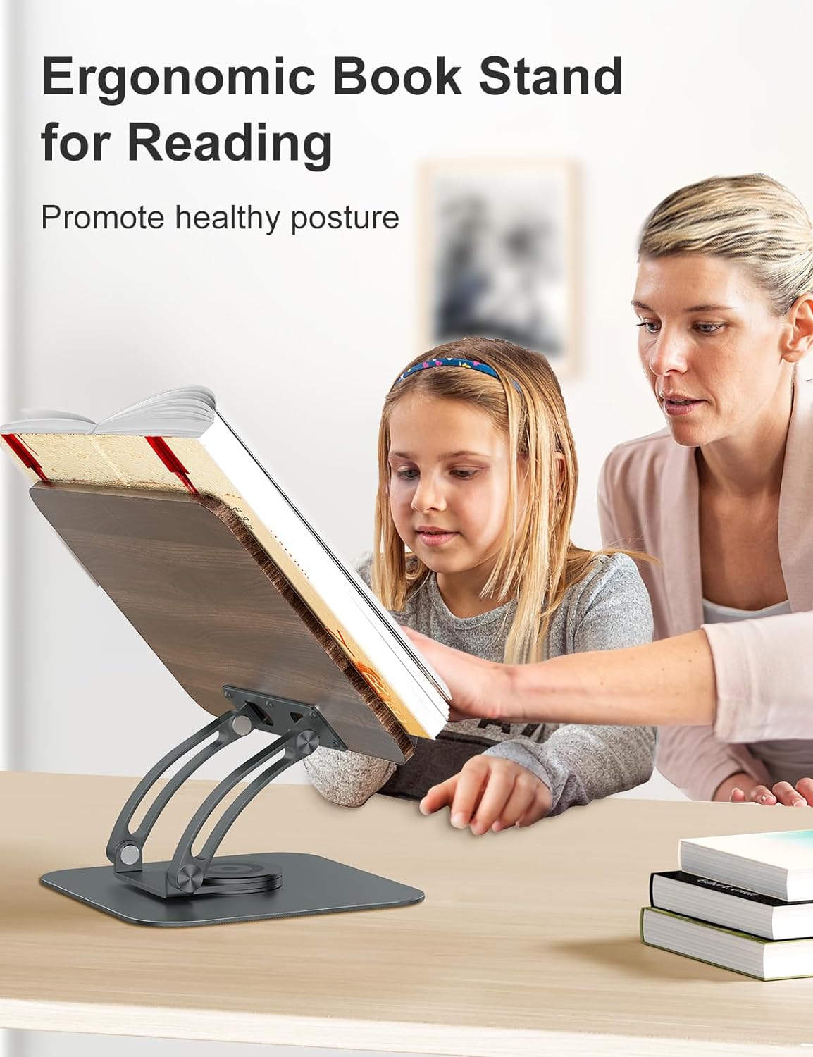 Tounee Book Stand for Reading, Adjustable Book Holder with 360° Swivel Base, ...