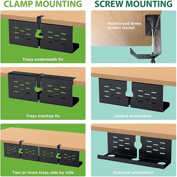 KEEGH 16" Under Desk Cable Management Tray, 2 Pack Desk Cord Organizer Upgrade - Image 2