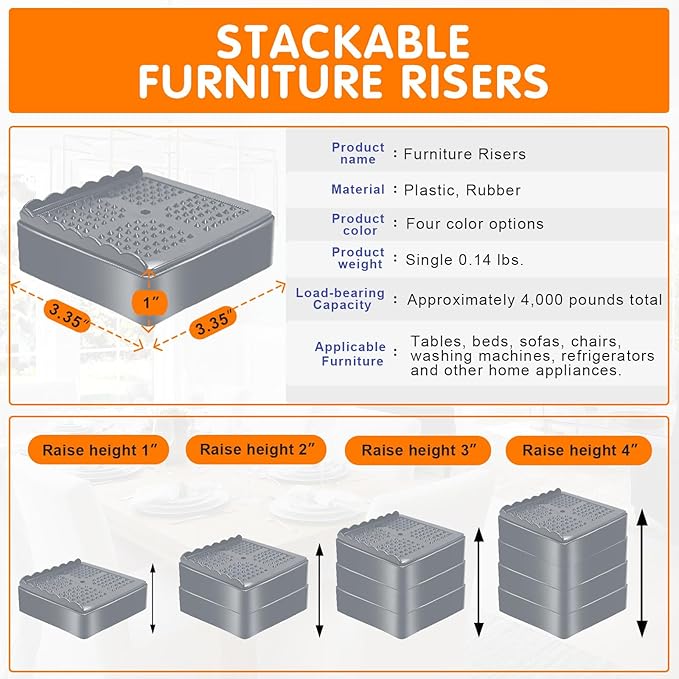 shouwuhho Furniture Risers, 4 Pack Bed Risers - Image 2