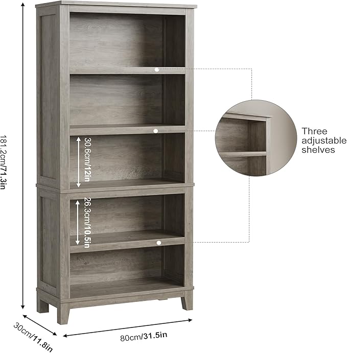 IDEALHOUSE 71" Farmhouse Bookshelf w/Adjustable Shelves & 31.5 in Whidth - Image 2