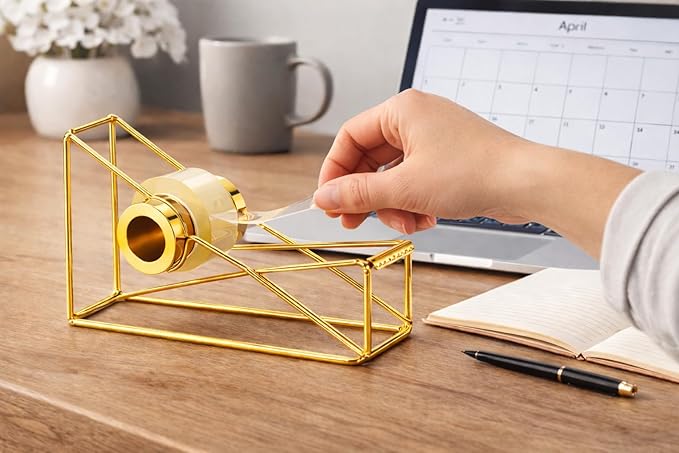 Gold Desktop Tape Dispenser Metal Wire Tape Holder - Image 2