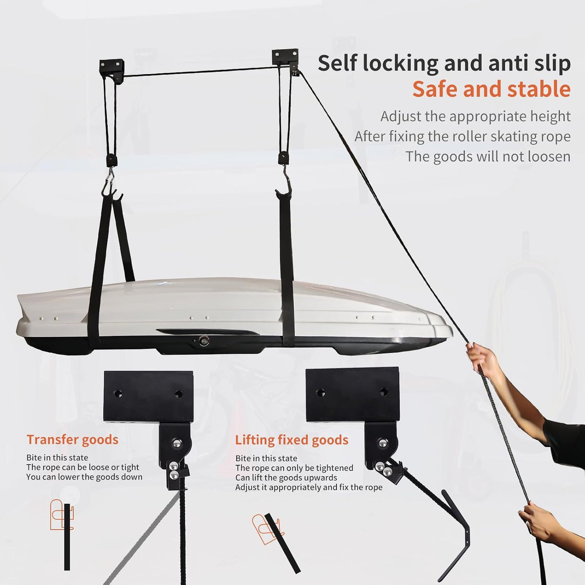 2026 upgrade cargo box garage pulley system, heavy-duty, side view
