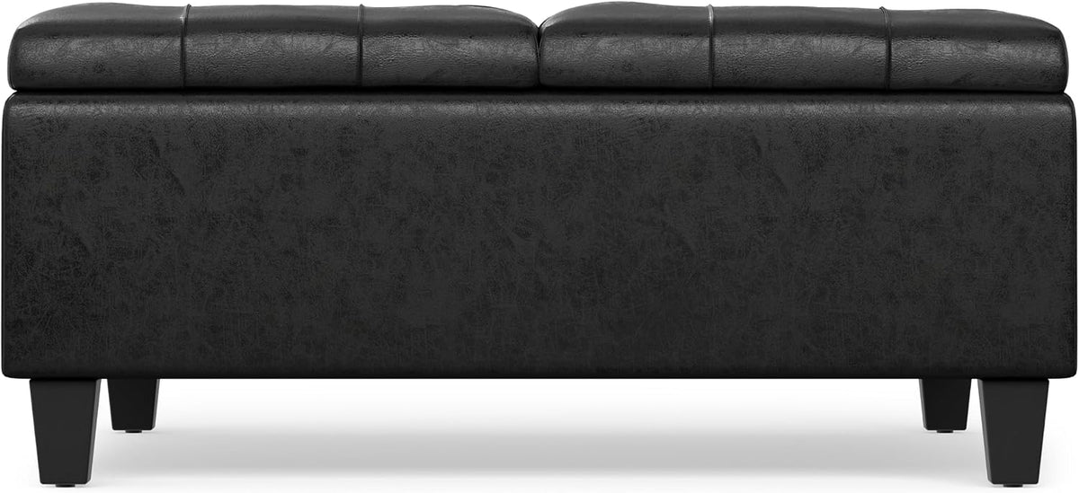 SIMPLIHOME Harrison 36" Wide Vegan Leather Lift Top Ottoman in Black