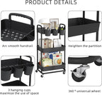 JIUYOTREE 3-Tier Plastic Rolling Storage Cart Utility Cart - Image 7