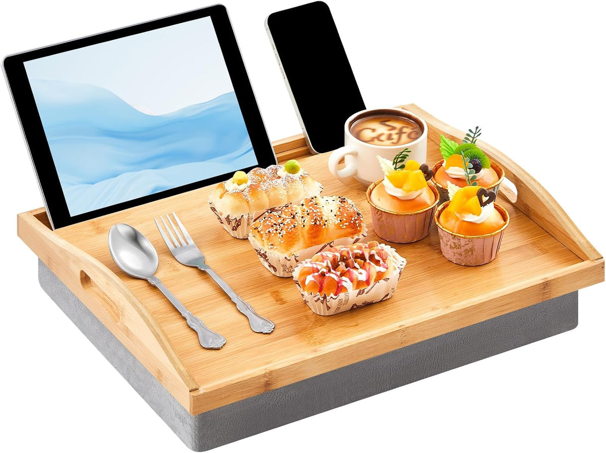 Pickmesh 1 Pcs Bamboo Lap Tray with Detachable Pillow, Wood Color