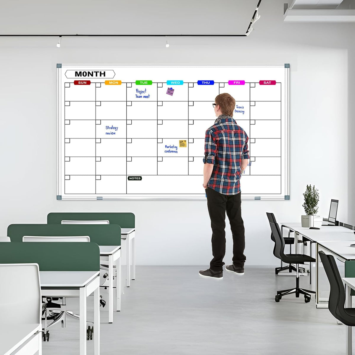 Large Monthly Calendar Whiteboard for Wall 72"X40", Aluminum Frame