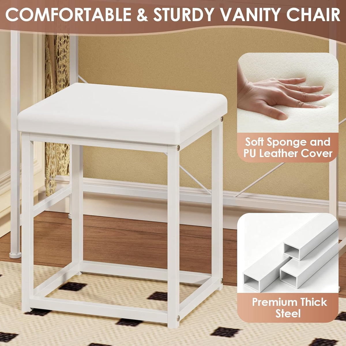 31.5" Vanity Desk with Mirror, Vanity Chair, Drawers, Storage Shelf, White