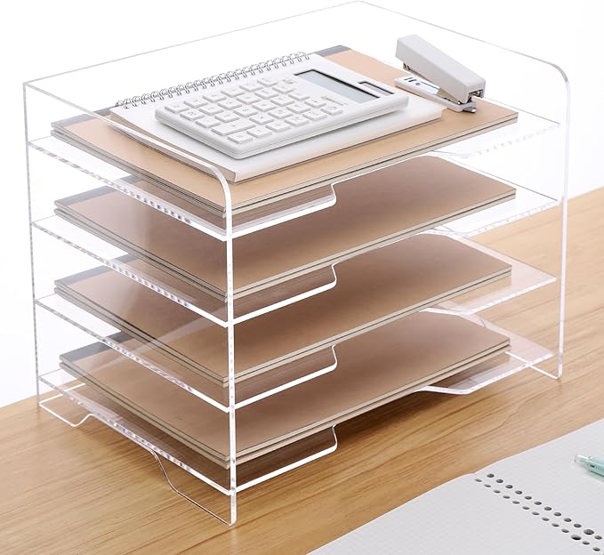 HeZone Acrylic Desk Organizer, 4 Tier Paper Tray, Office Accessories by HeZone
