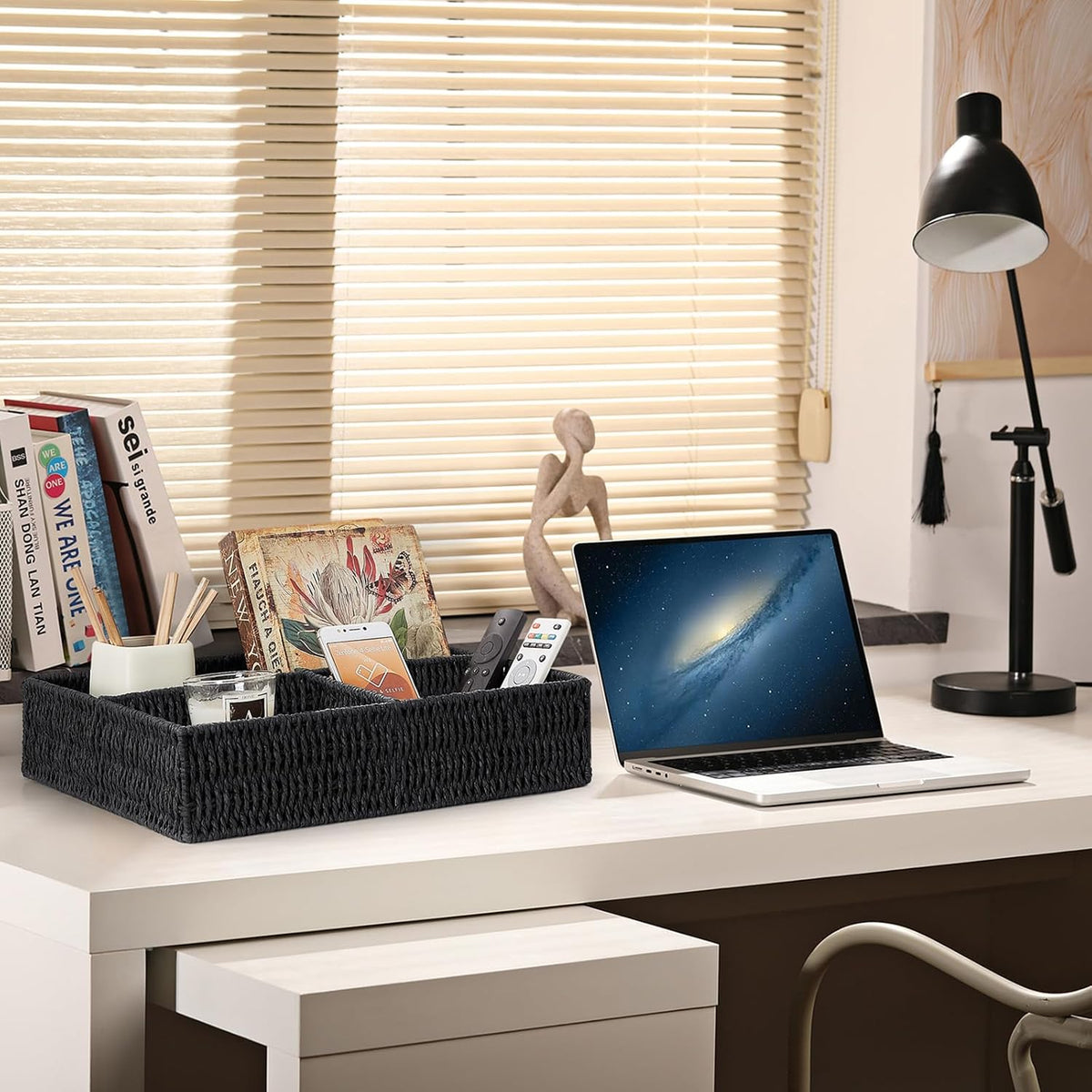 Vagusicc Wicker Divided Storage Basket, Black Wicker Baskets, Basket for Shel...