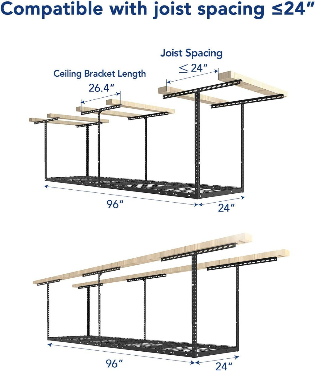 fleximounts 2x8 overhead garage ceiling storage rack organization shown in use