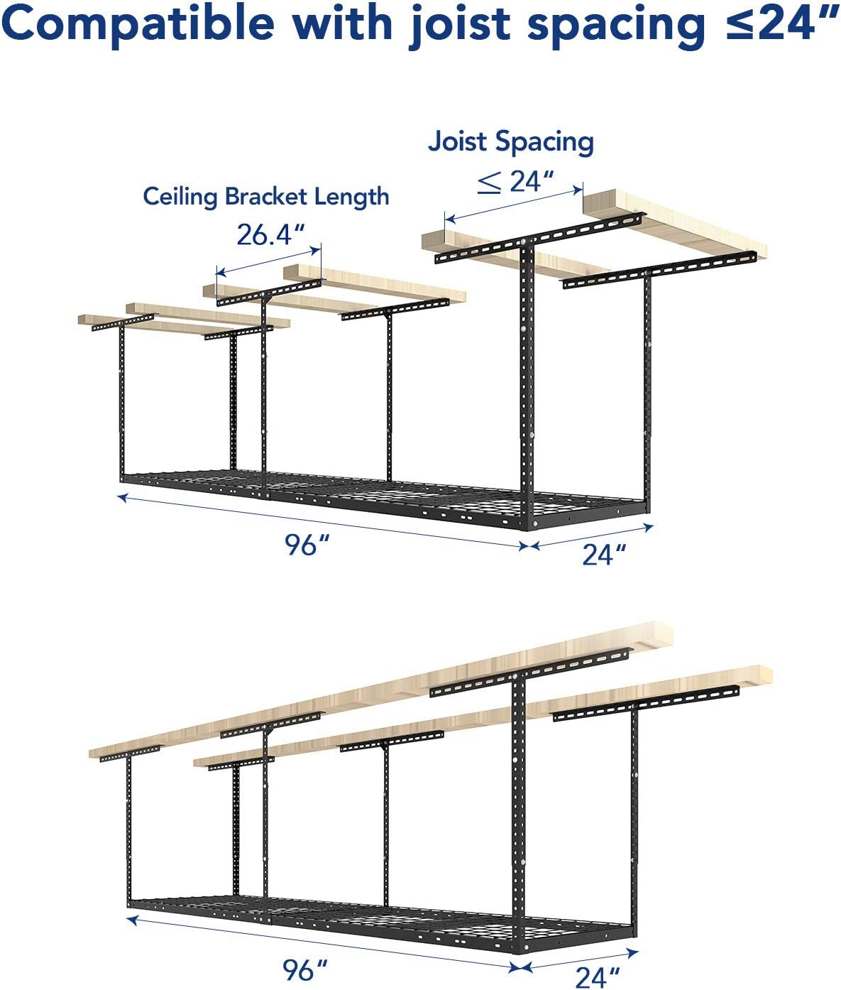 fleximounts 2x8 overhead garage ceiling storage rack organization shown in use