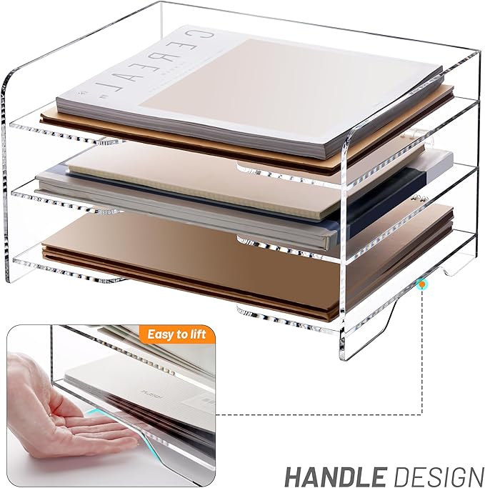 SANRUI Paper Letter Tray Organizer 3 Tier Acrylic Desk File Organizer - Image 3