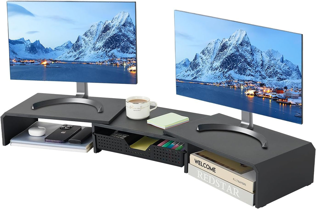 LEKETREE Dual Monitor Stand Riser with Drawer, Computer Stand for Desk, Works...
