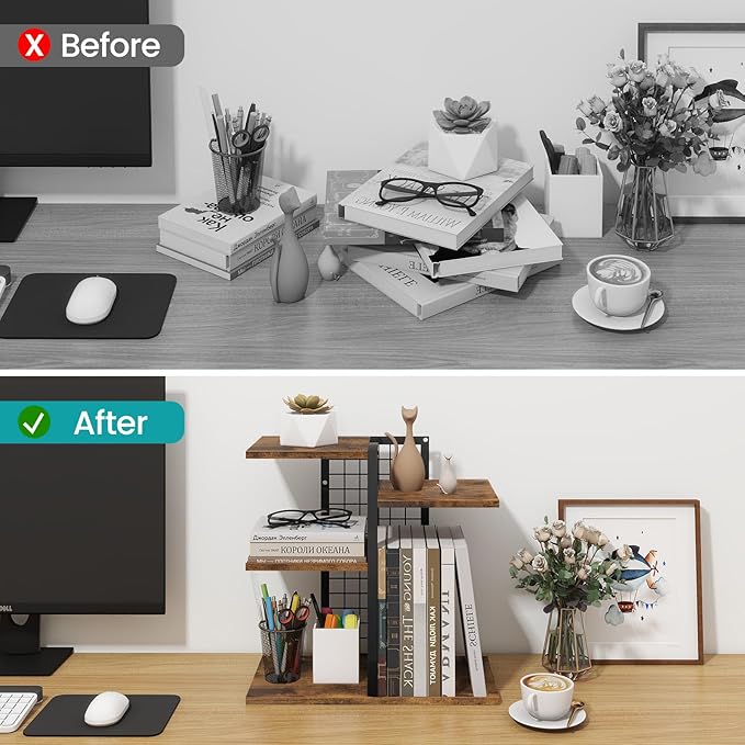 ELITEROO Desktop Shelf Organizer, 4-Tier Wooden Desk Bookshelf, Small Tabletop - Image 4