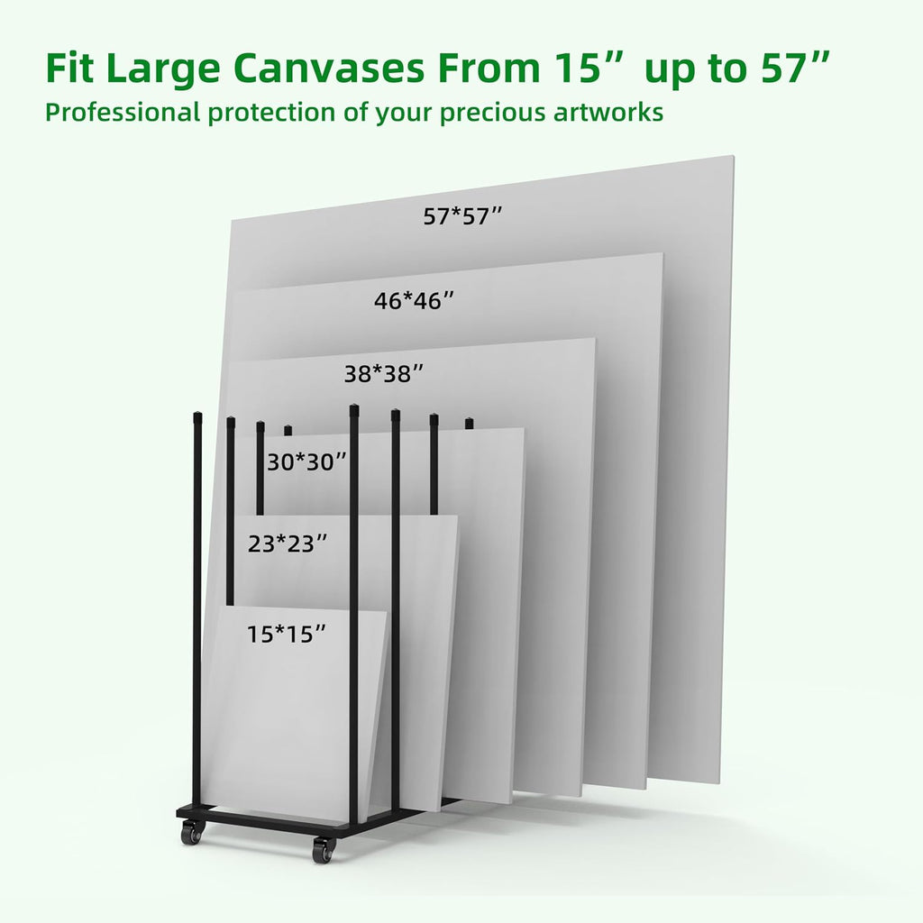 art storage rack, art canvas storage, canvas boards showing dimensions