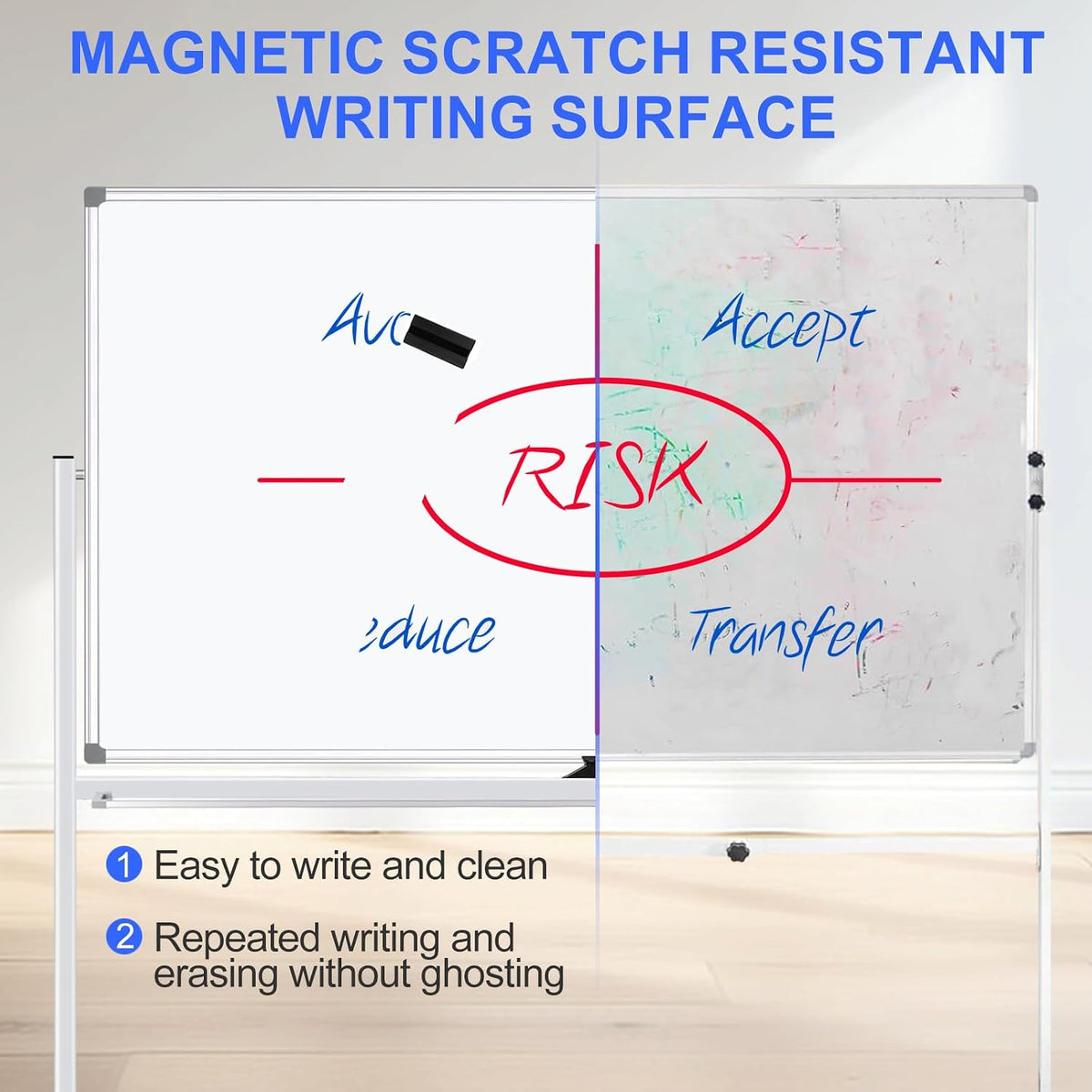 72"x40" Double-Sided Mobile Magnetic Whiteboard on Wheels | Large R...