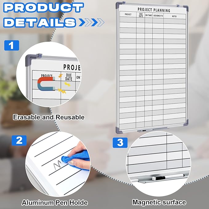 Lincia Project Planning Dry Erase Whiteboard Magnetic Dry Erase Board - Image 3