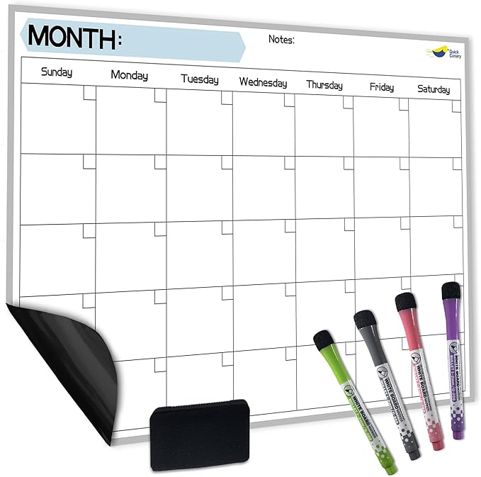 Monthly Magnetic Calendar for Refrigerator by QuickCanary