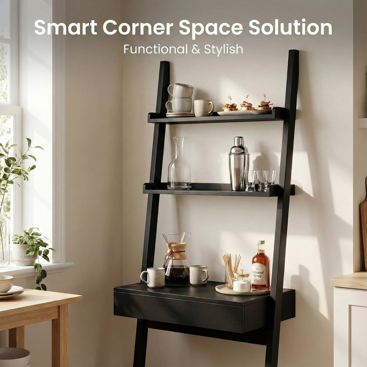 Home Office Desk with Ladder Shelf & Drawer, Computer Writing Desk with S...