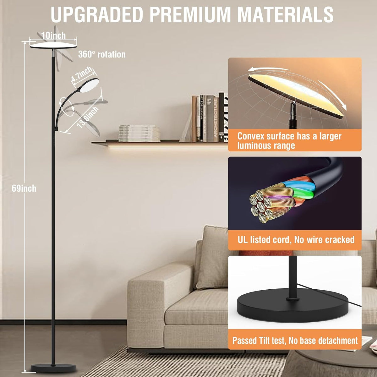 marctronic Floor Lamps for Living Room, 44W/4500LM Super Bright 2 in 1 LED Fl...