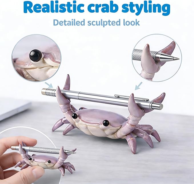 Desk Crab Pen Holder, Cute Weightlifting Crab Pencil Holder - Image 3