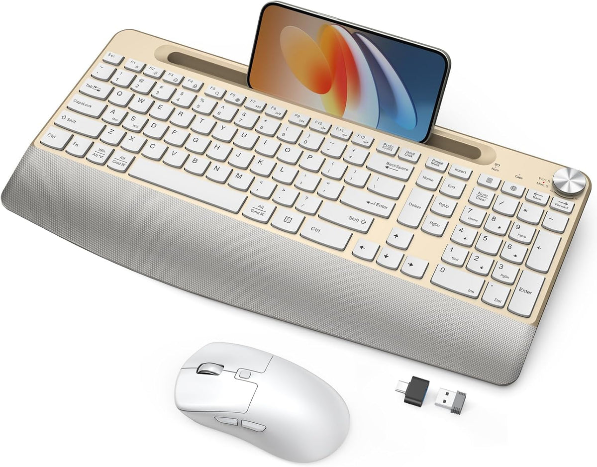 GAMCATZ Ergonomic Wireless Keyboard and Mouse with Wrist Rest，Phone Holder - ...
