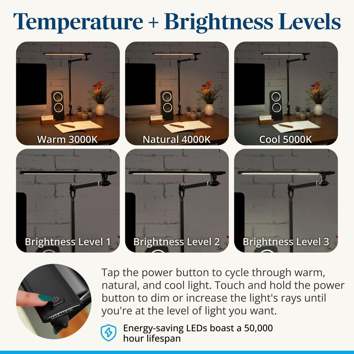 UPLIFTDESK E7 LED Desk Lamp with Clamp - 3 Color Mode Architect Desk Lamp