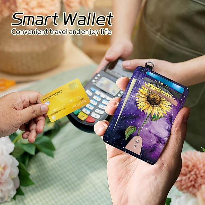 BWEGRHE Small Travel Wallets, Sunflower Yellow Purple Galaxy Slim Minimalist - Image 4