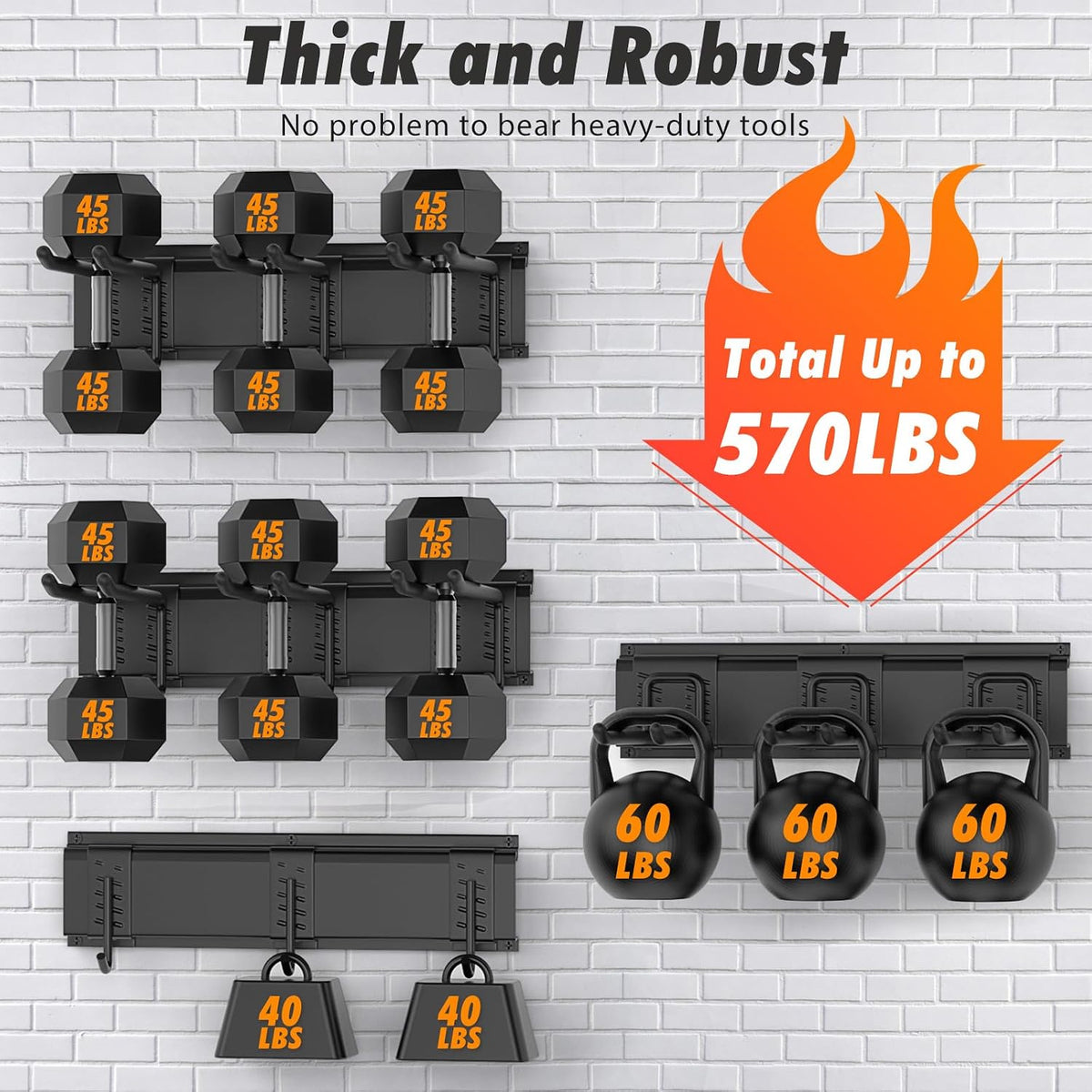 housolution garage wall organizer 64 inch - 18pack, close-up detail