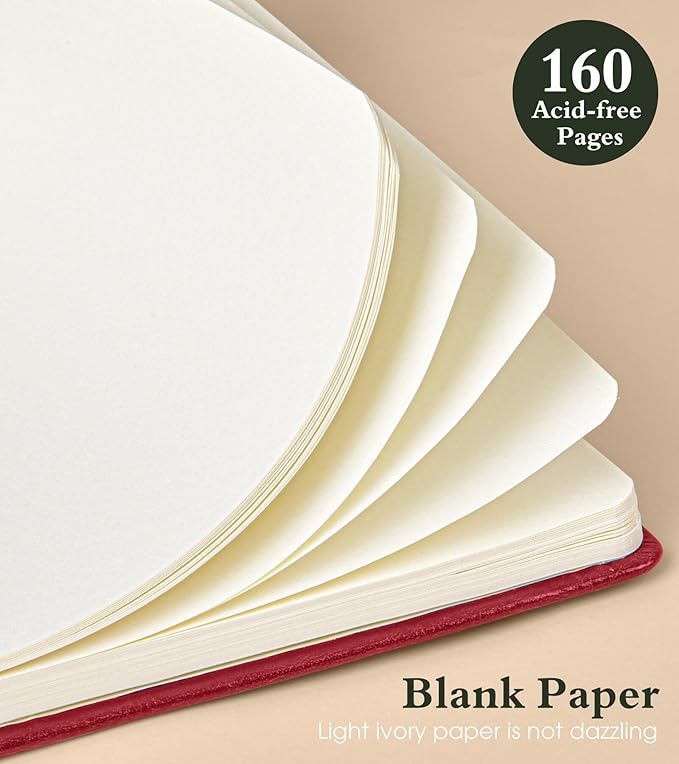 PAIBAS Blank Journal Notebook for Women Men, 160 Pages, A5 Hardcover Sketchbook - Image 4