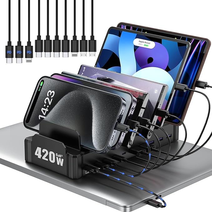 420W Charging Station for Multiple Devices, Zobirez 10-Port USB C Fast Charger by Zobirez