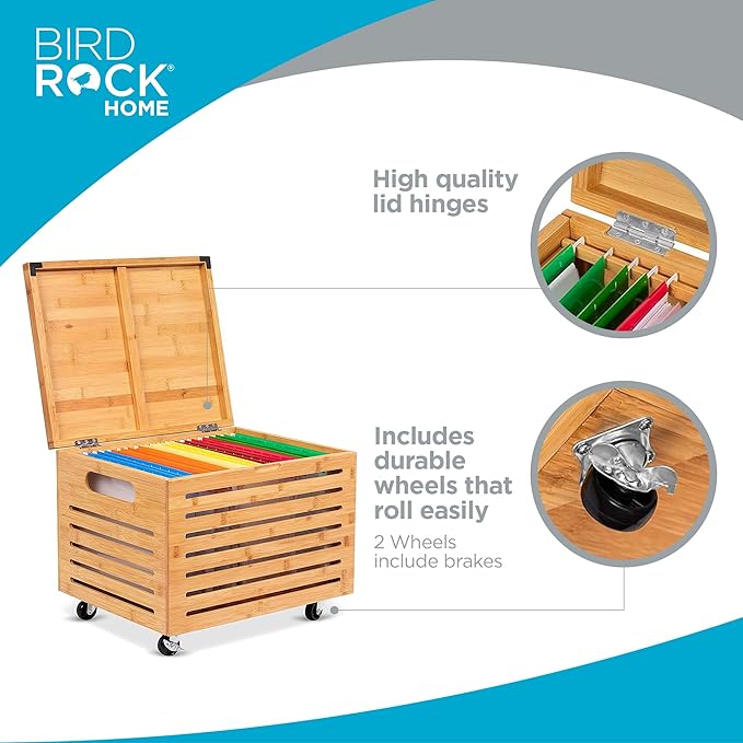 BIRDROCK HOME Rolling File Storage Organizer Box - Image 3