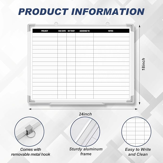 Lincia 24 x18 Project Planning Board Aluminum Frame Dry Erase Board - Image 2