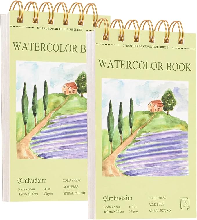 2-Packs Watercolor Paper Pad 3.5x5.5 Inch | 30 Sheets 140lb/300g, Spiral-Bound by Unknown