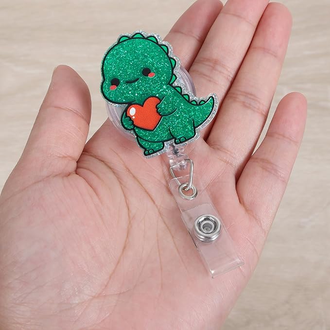 Cute Dinosaur Pediatric Nurse Badge Reel, Retractable ID Card T-Rex Badge - Image 2